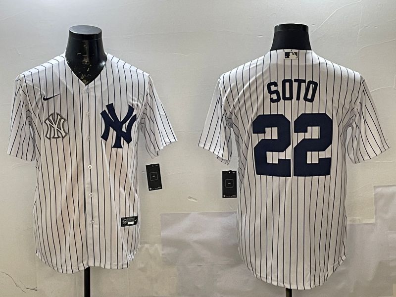 Men New York Yankees #22 Soto White Stripe Game 2025 Nike MLB Jersey style 5